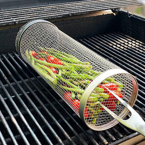 Grill Master Stainless Steel Wire Mesh Cylinder Product - UzoShop -BBQ Grilling Baskets -BBQ Net Tube - Camping
