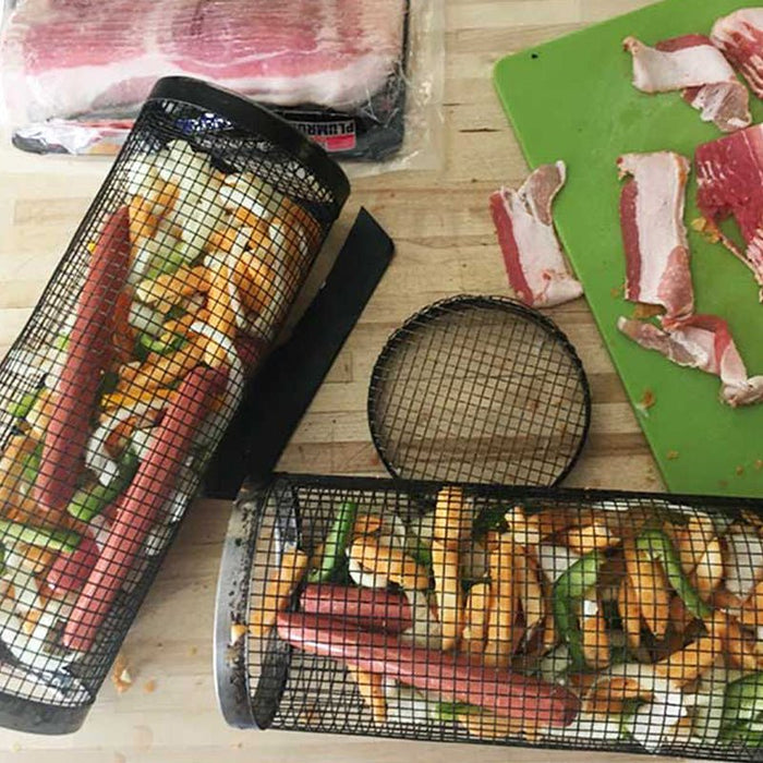 Grill Master Stainless Steel Wire Mesh Cylinder Product - UzoShop -BBQ Grilling Baskets -BBQ Net Tube - Camping